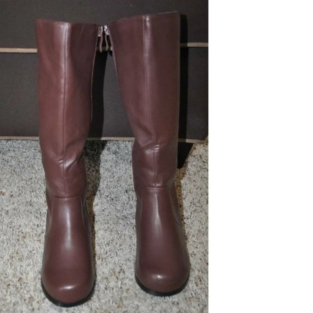 Cowboy Boots Medium Brown Knee High Zip Halloween Pretend Play Dress Up Kids
